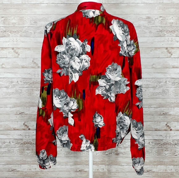 Vintage Zip Up Jacket Red Roses L 306 - Picture 5 of 7